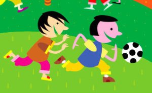 Duas crianças jogam bola